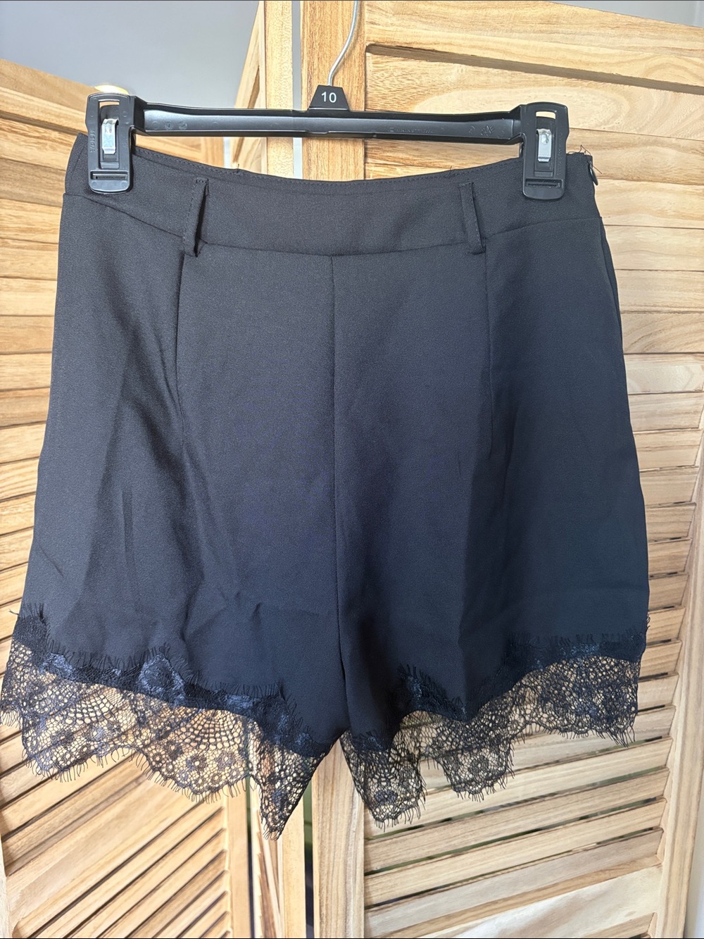 High-Waist Black Lace Trim Women's Shorts